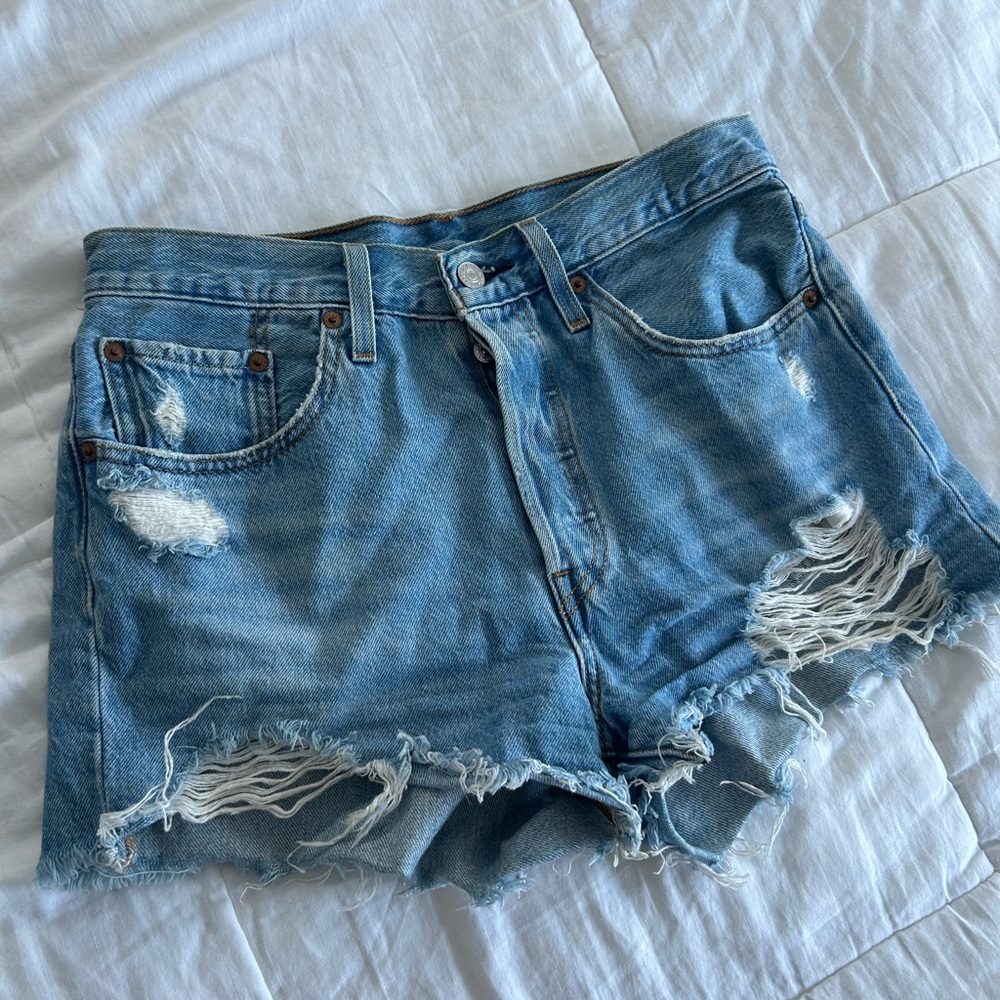 Levi's Light Blue Distressed Jean Shorts